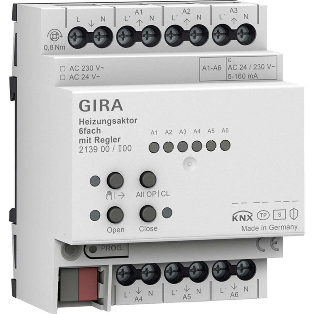 Heizungsaktor, KNX, REG, 6Ausg, 1,5A, 230V, Ventilschutzfunktion, Handschaltung, 213900 