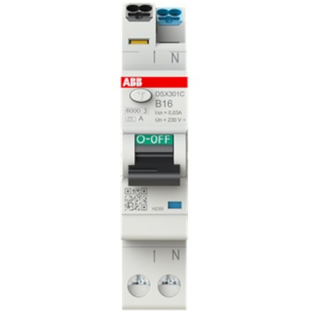 DSX301C FI/LS-Schutzschalter, B16, 1p+N, 0,03A, A, 6kA, 1TE, 1p, 240V DSX301C 1p+N 0,03A A 6kA
