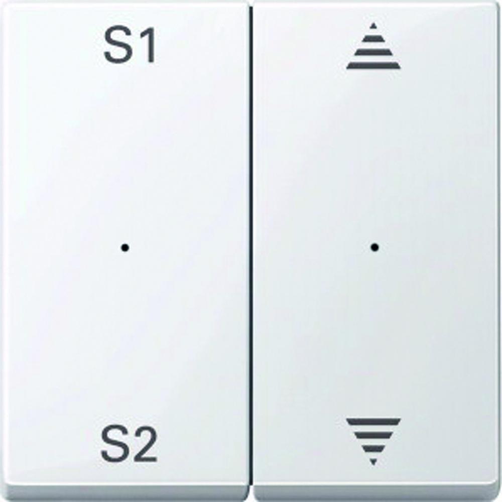 System M Wippe zweiteilig, Jalousie, aktivweiß, glänzend, Symbol Pfeile, Kontrollfenster/Lichtauslass