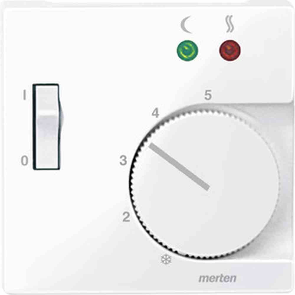 System M Zentralplatte, Raumtemperaturregler, aktivweiß, glänzend, Sonderaufdruck, Kontrollfenster/Lichtauslass