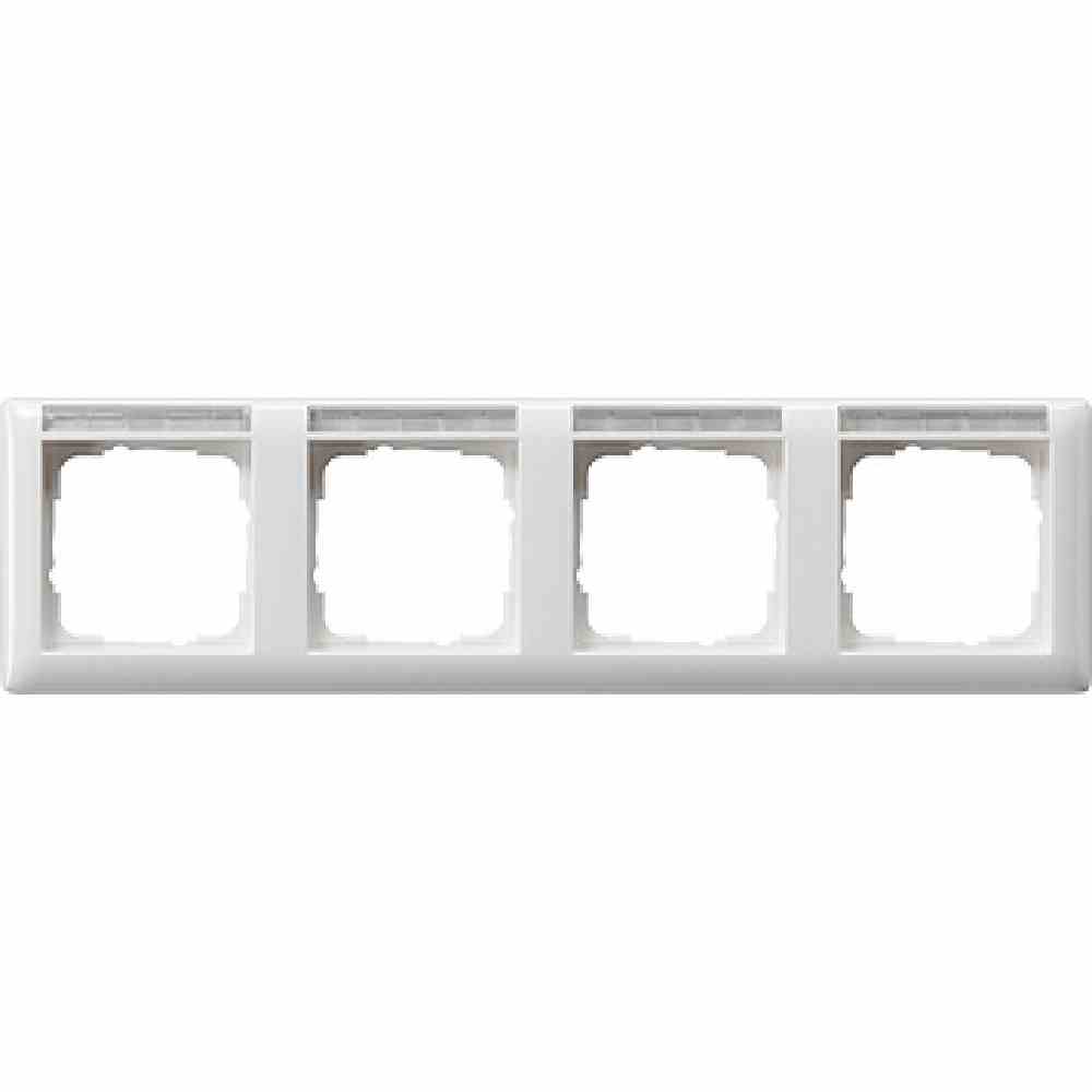 Standard 55 Rahmen, 4f, reinweiß, glänzend, horizontal, Textfeld/Beschriftungsfläche, Kunststoff, Unterputzmontage, 109403