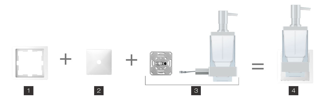 qles Bundle Badhalter Lotionspender beleuchtet LED warmweiß (3000K) Anthrazit + Merten Rahmen System-M Anthrazit