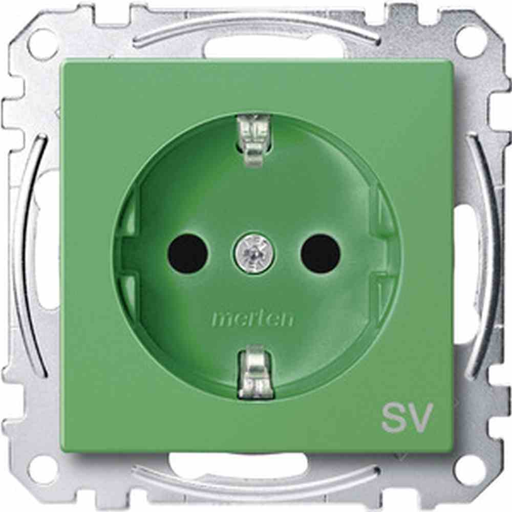 System M Steckdose, 1f, grün, glänzend, Unterputz, mit erhöhtem Berührungsschutz, horizontal/vertikal, IP20, Zentralplatte