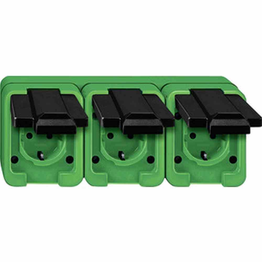 AGRAR Steckdose, 3f, grün, matt, Aufputz, horizontal/vertikal, mit Klappdeckel, IP44, Komplettgehäuse