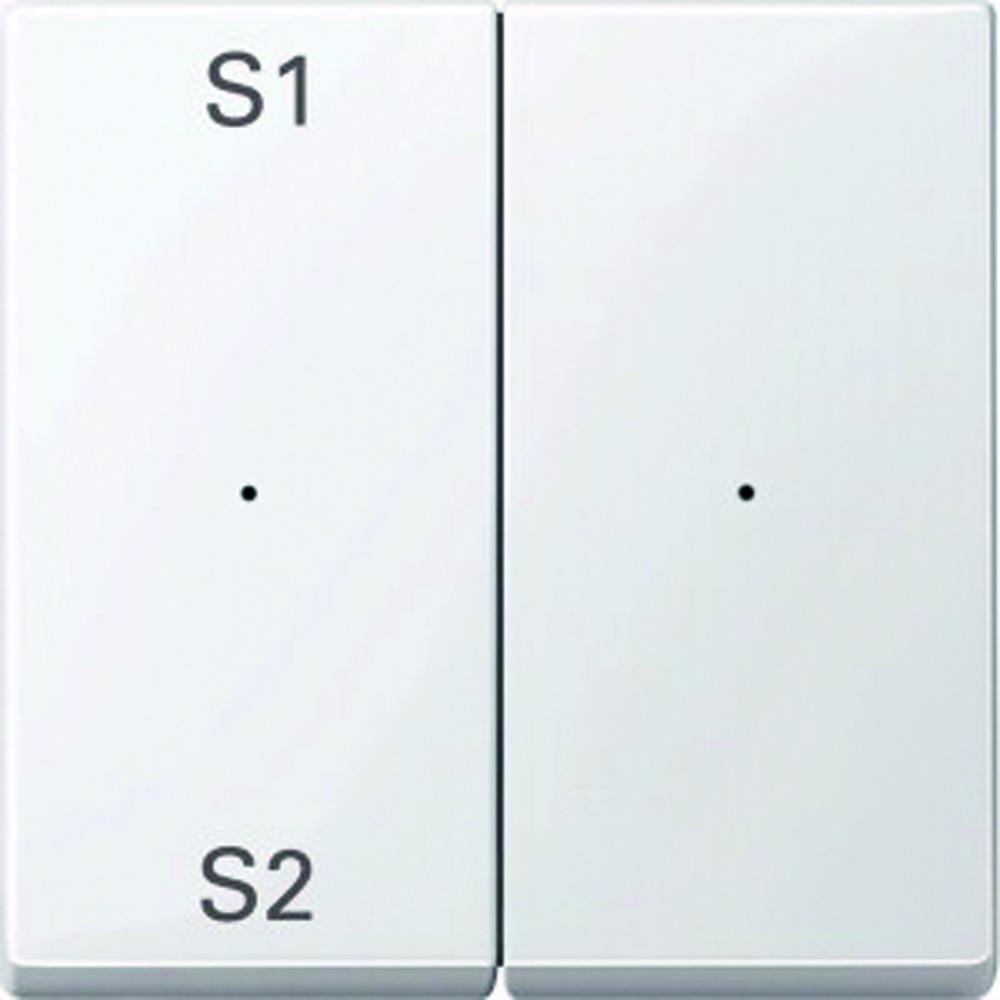 System M Wippe zweiteilig, Schalter/Dimmer, aktivweiß, glänzend, Sonderaufdruck, Kontrollfenster/Lichtauslass