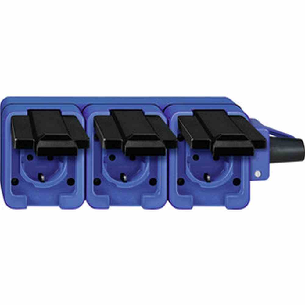 SCHLAGFEST Steckdose, 3f, blau, matt, Aufputz, horizontal/vertikal, mit Klappdeckel, IP20, Komplettgehäuse