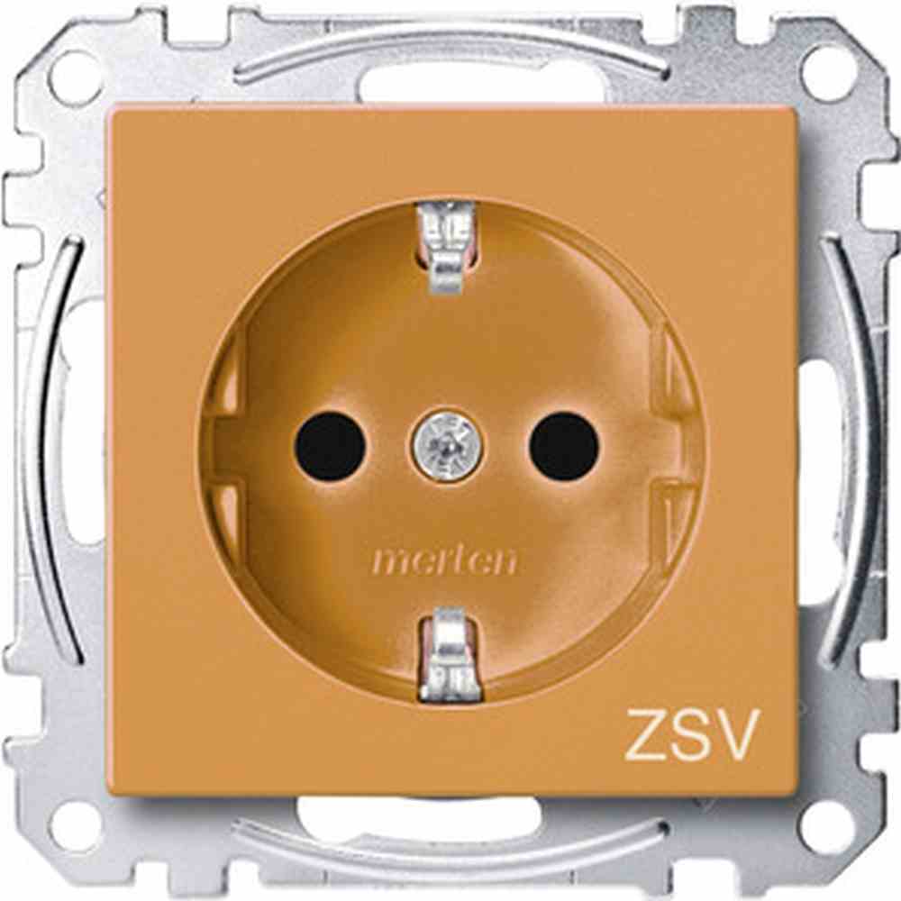 System M Steckdose, 1f, orange, glänzend, Unterputz, mit erhöhtem Berührungsschutz, horizontal/vertikal, IP20, Zentralplatte