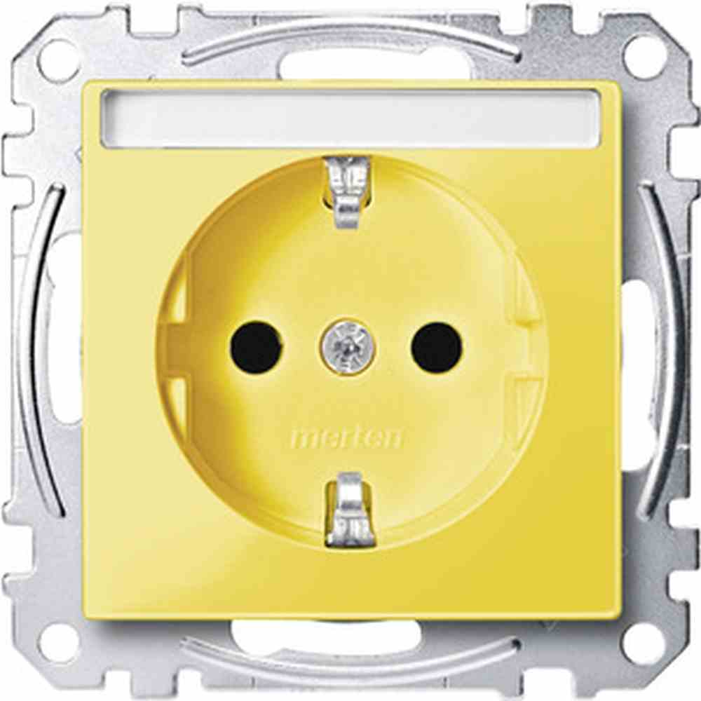 System M Steckdose, 1f, gelb, glänzend, Unterputz, mit erhöhtem Berührungsschutz, horizontal/vertikal, IP20, Textfeld/Beschriftungsfläche
