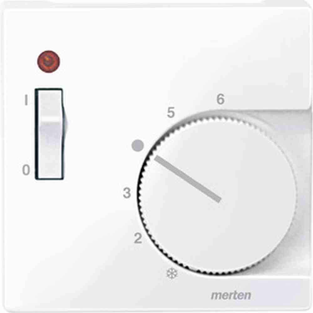 System M Zentralplatte, Raumtemperaturregler, aktivweiß, glänzend, Sonderaufdruck, Kontrollfenster/Lichtauslass