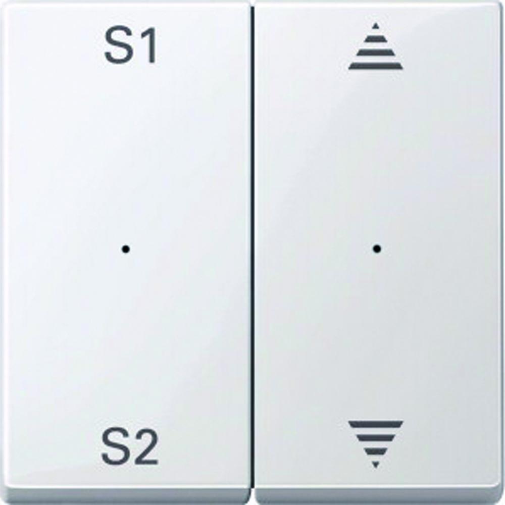 System M Wippe zweiteilig, Jalousie, polarweiß, glänzend, Symbol Pfeile, Kontrollfenster/Lichtauslass
