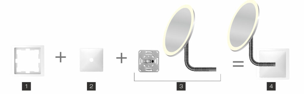 qles Bundle Kosmetikspiegel Flexarm Chrom + Merten Rahmen System-M Aktivweiß