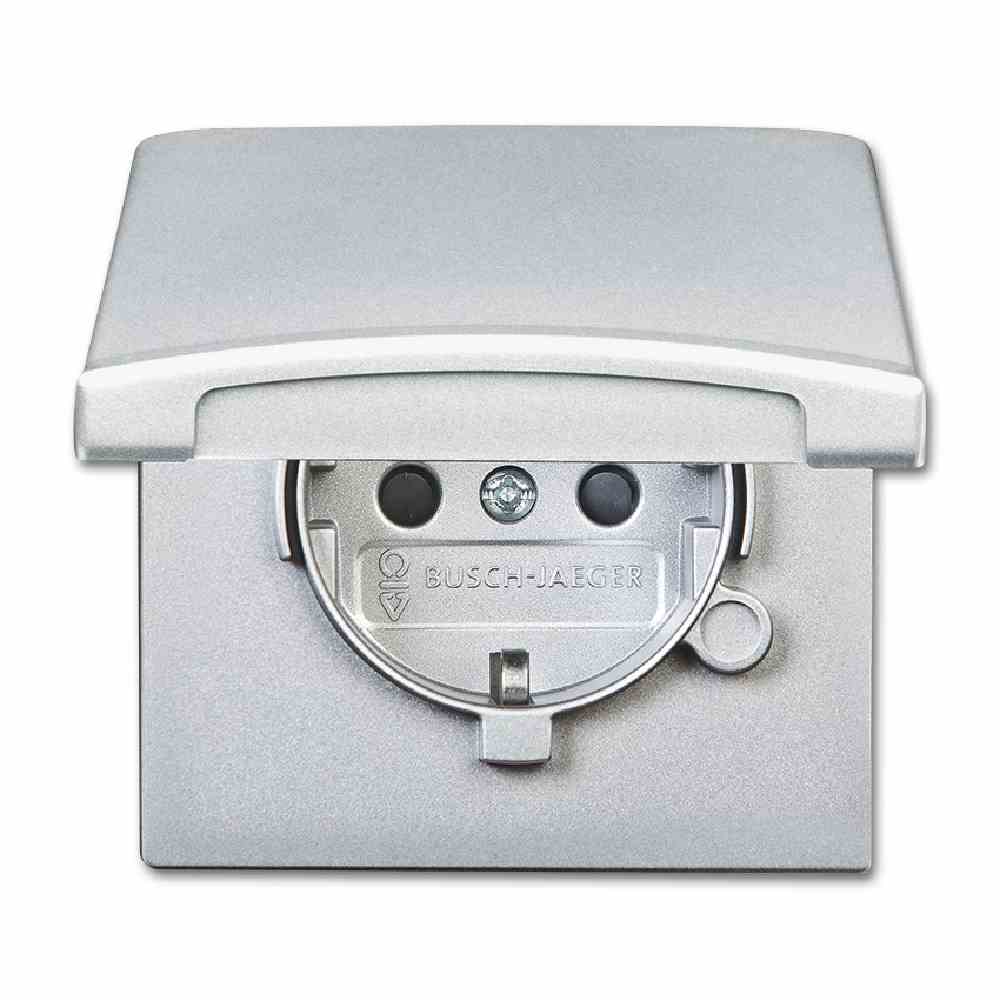 Allwetter 44 Steckdose, 1f, aluminium-silber, matt, Unterputz, horizontal/vertikal, mit Klappdeckel, IP44, Zentralplatte